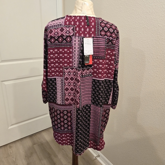 NWT Cathy Mixed Print Zip-Up Blouse Size Large - Picture 6 of 9